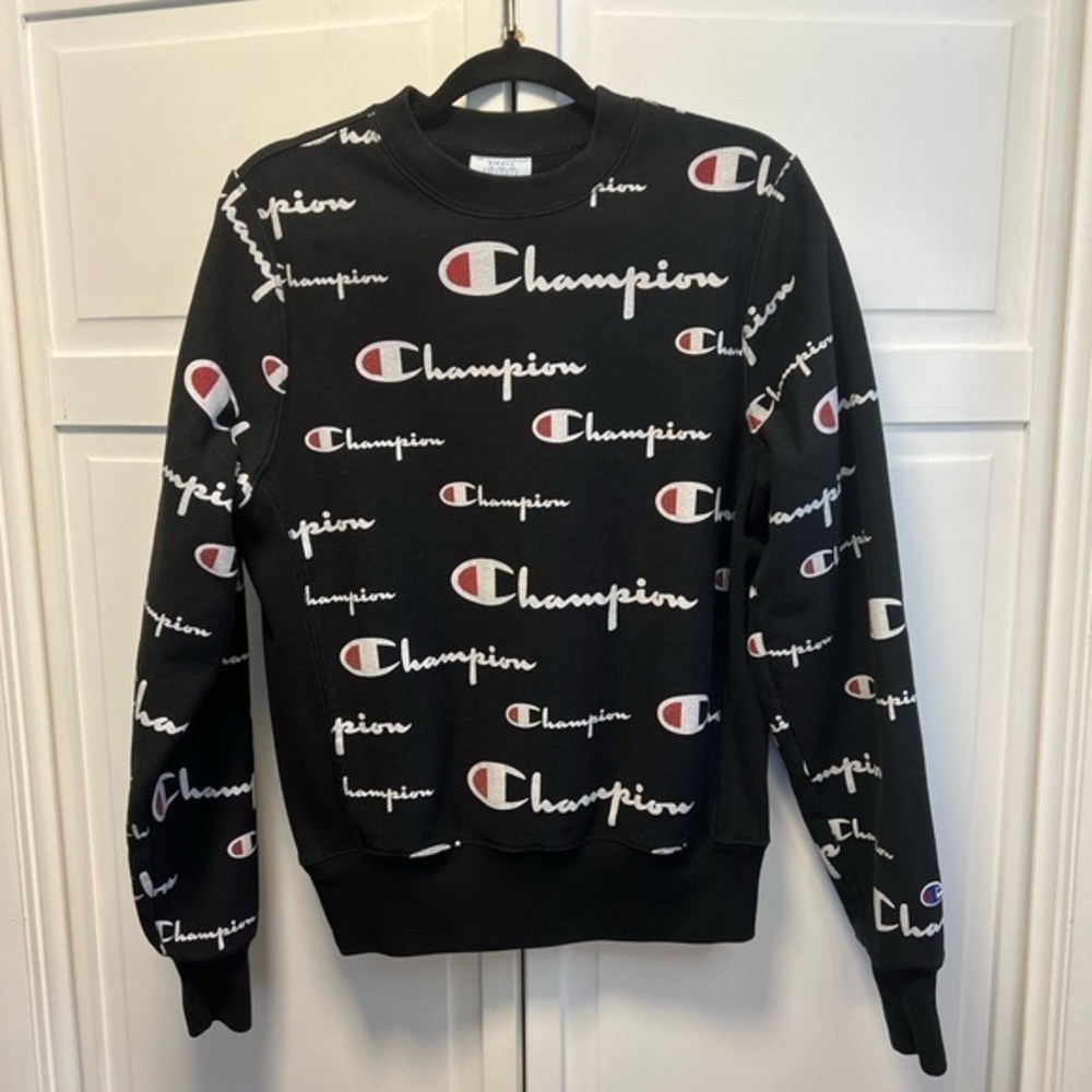 Champion Reverse Weave All Over Script Logo Print Sweatshirt Size Men’s Small